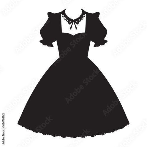 Elegant Lolita Dress silhouette, blending innocence and fashion – Lolita Dress illustration – Minimalist Lolita Dress vector – Ladies dress silhouette

