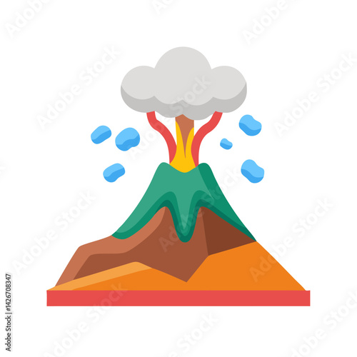 Erupting Volcano with Lava Flow Icon Design
