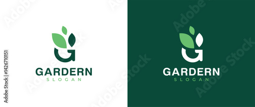 Green garden logo, Letter G Green plant logo, letter g garden, gardening, agriculture vector logo design