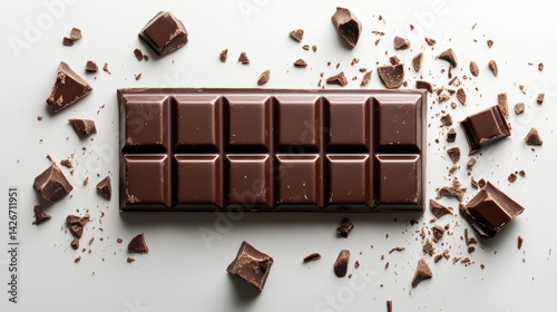 A chocolate bar isolated on a pure white background, realistic lighting and shadow, ideal for cut-out and compositing