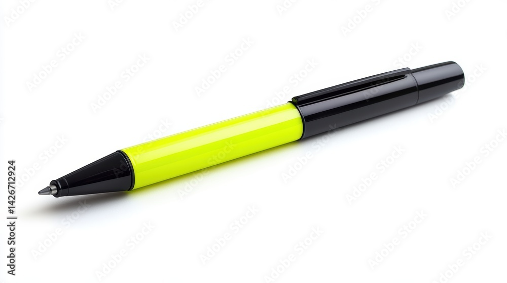 A highlighter pen isolated on a pure white background, realistic lighting and shadow, ideal for cut-out and compositing A highlighter pen isolated on a pure white background, realistic lighting and shadow, ideal for cut-out and compositing