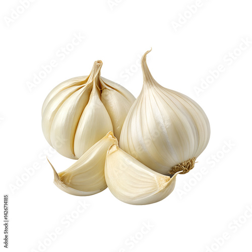 Fresh Garlic Bulbs and Cloves Isolated on Transparent Background