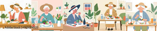 vector character grandmother eating vegetables