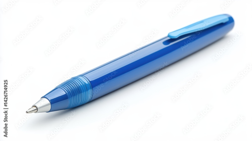 A ballpoint pen with cap isolated on a pure white background, realistic lighting and shadow, ideal for cut-out and compositing