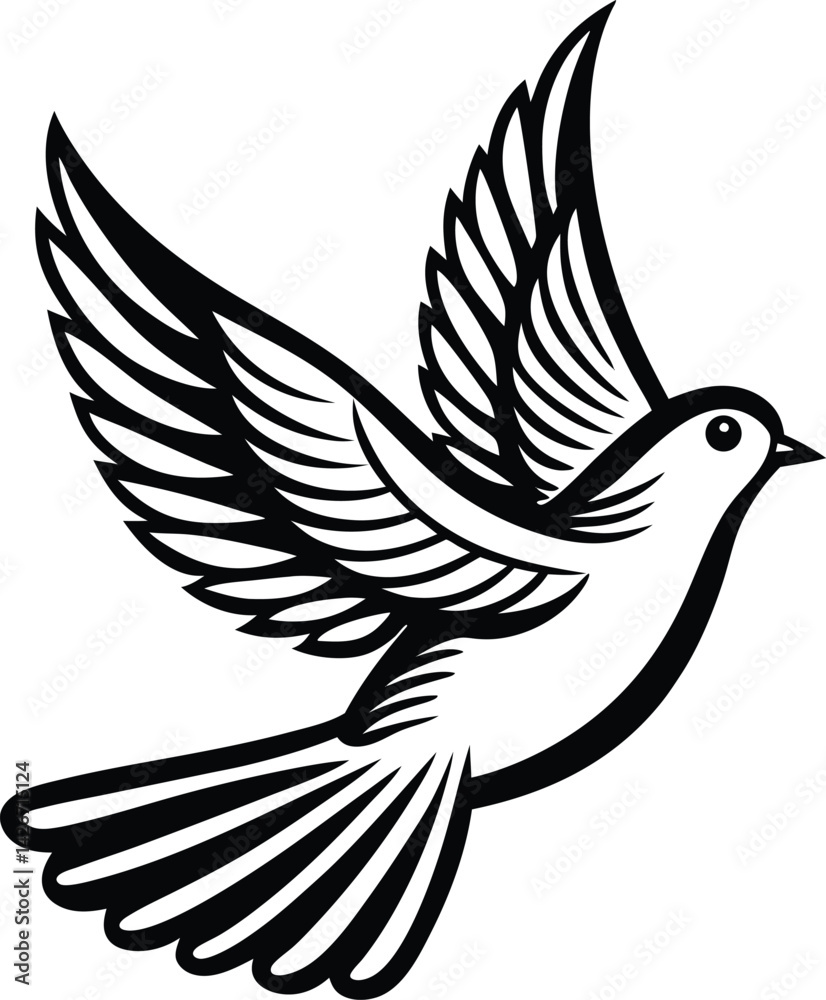 Obraz premium Dove of peace vector illustration shows a flying bird, a symbol of peace with a wing feather design