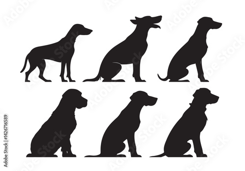 Black vector illustration set features silhouette animals including dog, cat, horse, and wild mammal icons