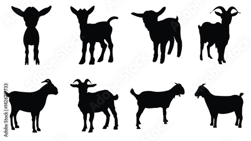 Goat Silhouettes Bundle - Farm Animal Vector Graphics Set