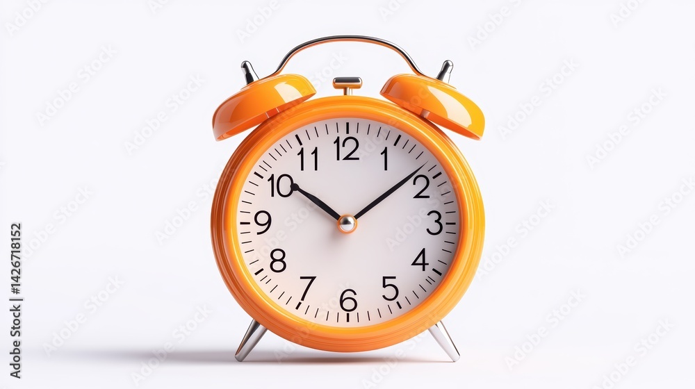 A classic alarm clock isolated on a pure white background, realistic lighting and shadow, ideal for cut-out and compositing A classic alarm clock isolated on a pure white background, realistic lighting and shadow, ideal for cut-out and compositing
