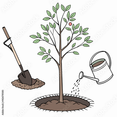 gardening tools and plants