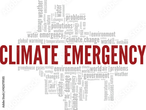 Climate Emergency word cloud conceptual design isolated on white background.