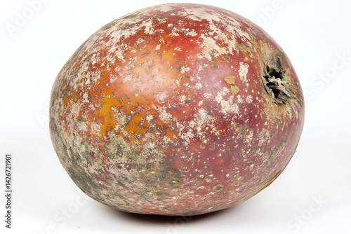 Ripe apple displaying fungal growth and decay.