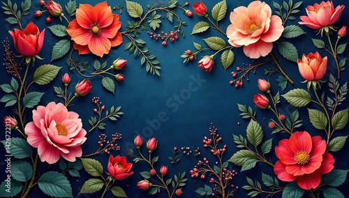 Intricate floral tapestry wallpaper, rich jewel tones, design element, interior, embroidery