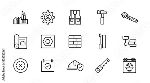 Labor and Industrial line icon set. Renovation, labor day, worker, safety, job, engineer outline icon collection. UI thin outline icon pack