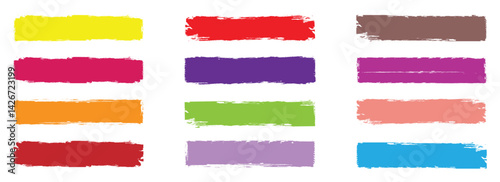 Colorful paint strokes. Set of colorful brush strokes, Brush stain. Rectangle brush collection. Grungy brushes collection. Vector black paint brush. permanent marker pen strokes on white background