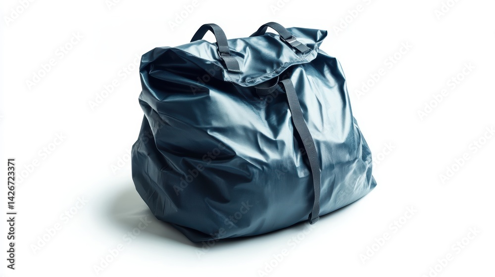 A backpack rain cover folded isolated on a pure white background, realistic lighting and shadow, ideal for cut-out and compositing A backpack rain cover folded isolated on a pure white background, realistic lighting and shadow, ideal for cut-out and compositing