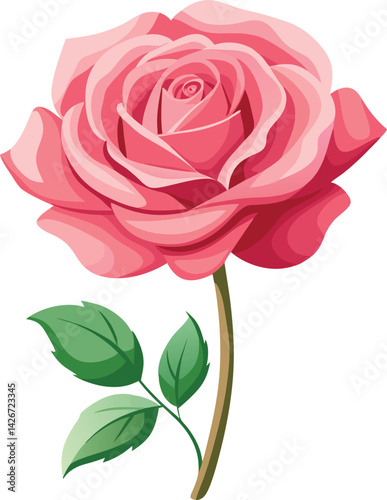 A single pink rose, a beautiful floral bloom with delicate petals, is isolated on a clean white background, showcasing its natural beauty and romantic allure