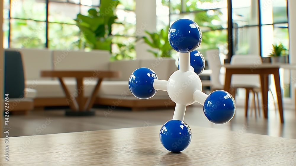 Naklejka premium Molecular model on wooden table in modern interior
