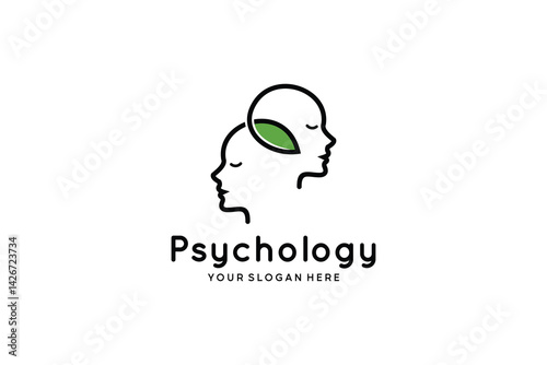 Vector line head with leaf symbol for psychology logo, mind consulting or therapy services