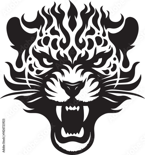 Roaring Cheetah Vector – Tribal Wild Cat Head Tattoo & Logo Design