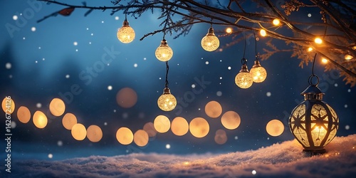 holiday decoration concept. garland bokeh lights over dark blue background