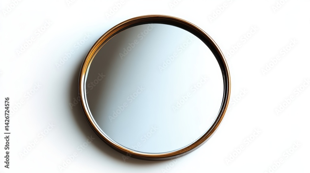 A round wall mirror isolated on a pure white background, realistic lighting and shadow, ideal for cut-out and compositing A round wall mirror isolated on a pure white background, realistic lighting and shadow, ideal for cut-out and compositing