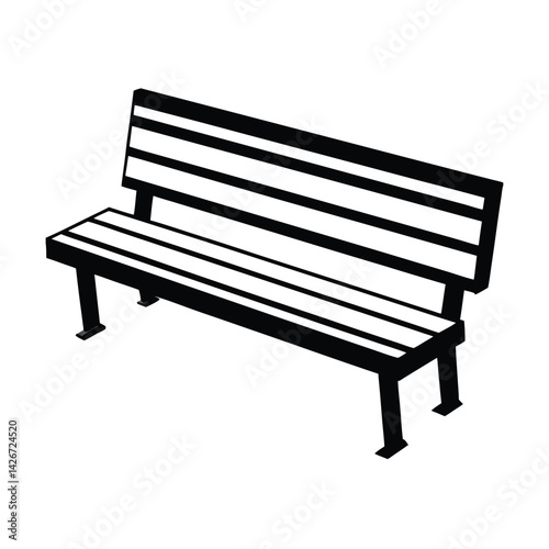 Black and white bench vector illustration simple design for outdoor public furniture