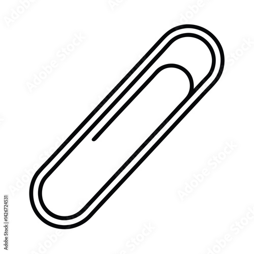 Minimalist line art of a metal paper clip on white background for office supply design