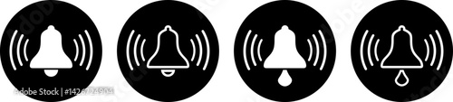 Bell icon set. White bell on black background isolated. Vector illustration.