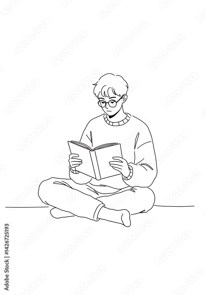 Stylized Illustration of a Androgynous Person Reading a Book Stylized Illustration of a Androgynous Person Reading a Book