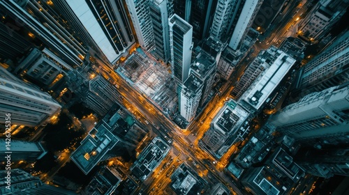 Aerial photograph of a modern city at night with buildings
