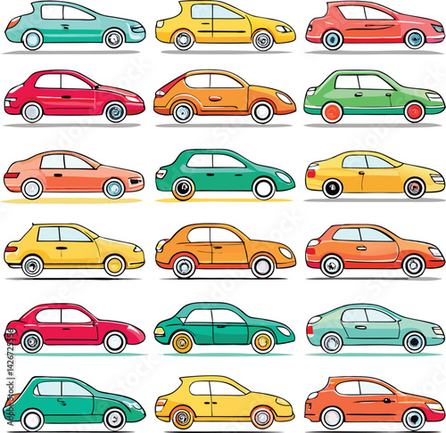 A vector set of auto icons creates a seamless pattern of car silhouettes for vehicle transportation