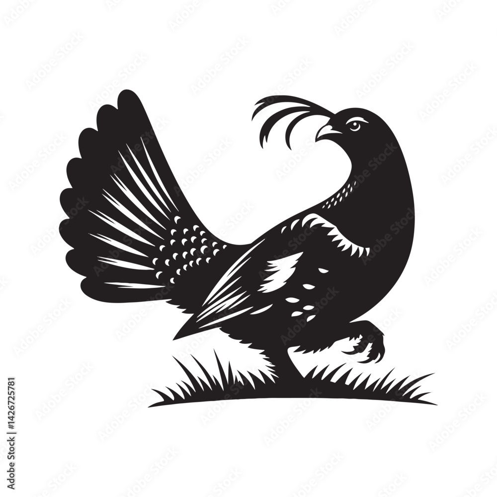 Obraz premium Minimalist Capercaillie bird Silhouette - Capercaillie Vector - Illustration of Capercaillie bird - Black and White Capercaillie bird Design.