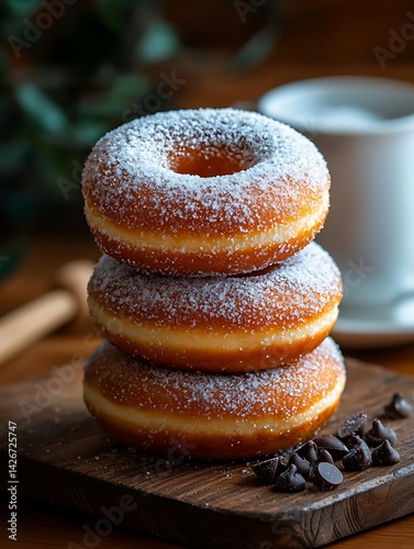 Stacked Donuts, Coffee, & Wood