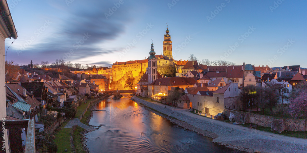 Fototapeta premium Historic old town with river and tower in Cesky Krumlov Czech Republic