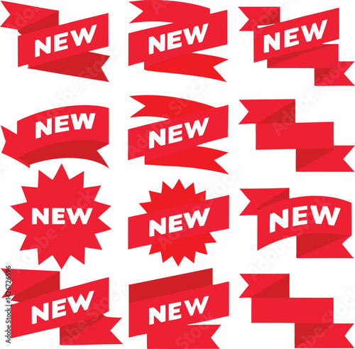 This set showcases vibrant red sale labels, stickers, and tags, ideal for promoting discounts and new prices in retail shopping with their eye-catching design