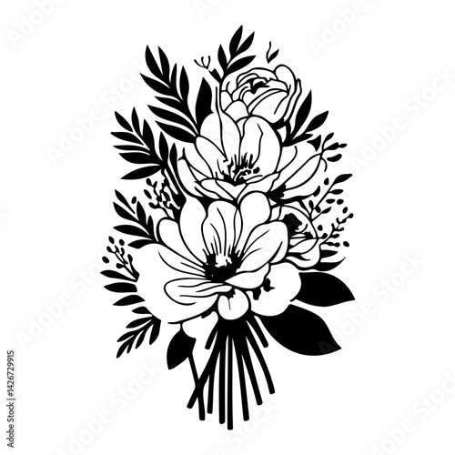 Botanical Black and White Flower Arrangement