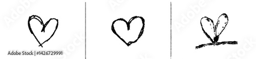 Illustration of heart icons showcasing different styles and designs in a minimalist approach