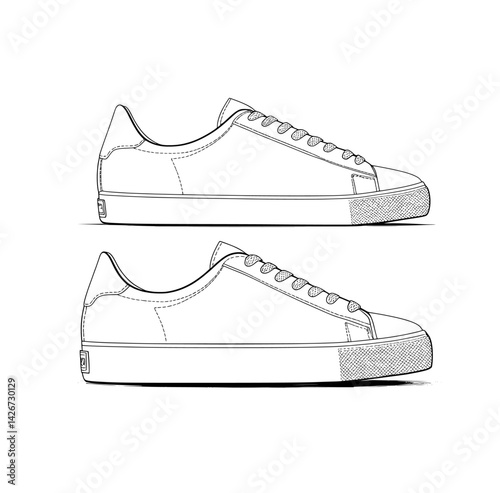 Outline of a pair of casual sneakers designed for everyday wear and comfort with a modern aesthetic