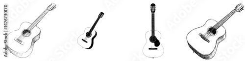 Vector illustration of acoustic guitars in various sizes highlighting musical diversity and craftsmanship