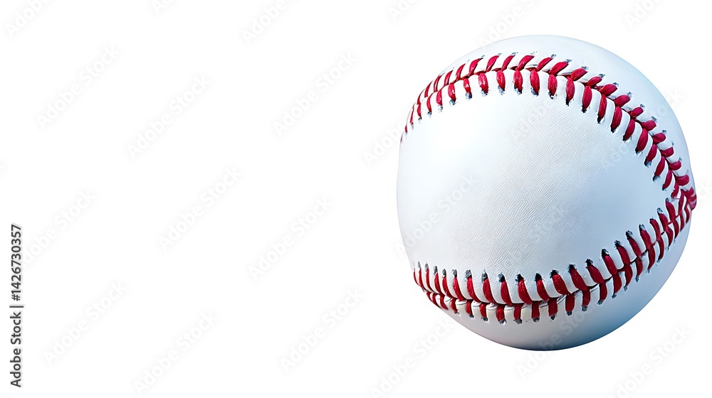 Close-up of a pristine white baseball with red stitching, isolated on white Close-up of a pristine white baseball with red stitching, isolated on white