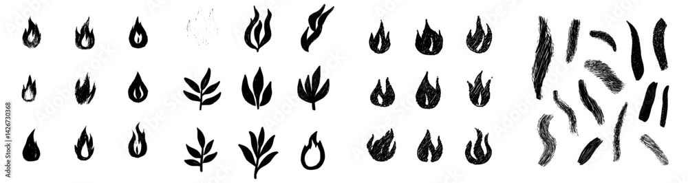 Vector illustration of various flame and leaf icons ideal for creative design projects and digital applications Vector illustration of various flame and leaf icons ideal for creative design projects and digital applications