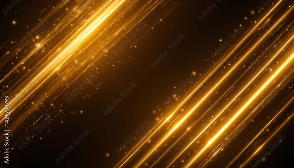 Fototapeta premium Golden Lines Glowing with Small Particles on Dark Background