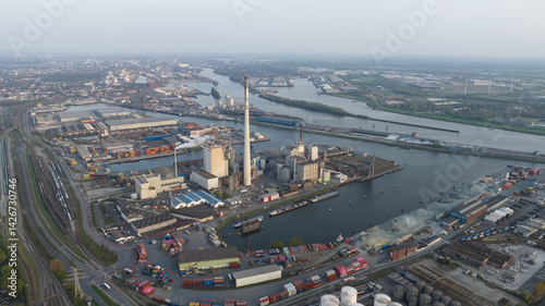 port of Bremen, germany, large industrial port, industrial site, transport, power plant, shipping and waterways. photo