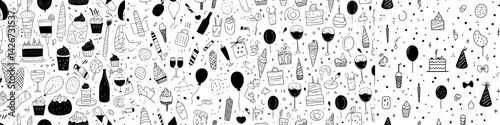 Doodle style illustration featuring a birthday pattern, modern and cute