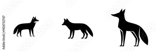 A modern black and white silhouette of a Black-backed jackal is isolated on a white background