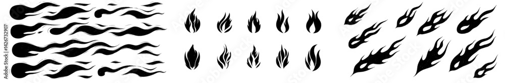 Modern illustration of a fire sign, featuring a silhouette flame icon isolated on a white background in a neo-tribal style