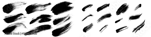 Collection of abstract horizontal grunge background templates featuring modern black spots with jagged edges and hand drawn brush strokes isolated on white for various design purposes