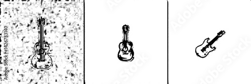 A minimalist illustration of a guitar rendered in a simple continuous line