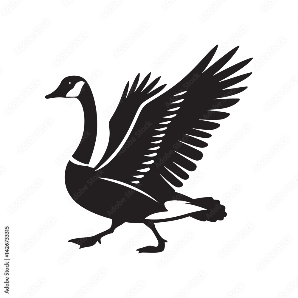 Fototapeta premium Canada Goose Silhouette - Minimalist Canada Goose Vector - Illustration of Canada Goode Bird - Black and White Canada Goose Art.