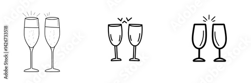 A champagne glasses cheers icon is isolated on a white background